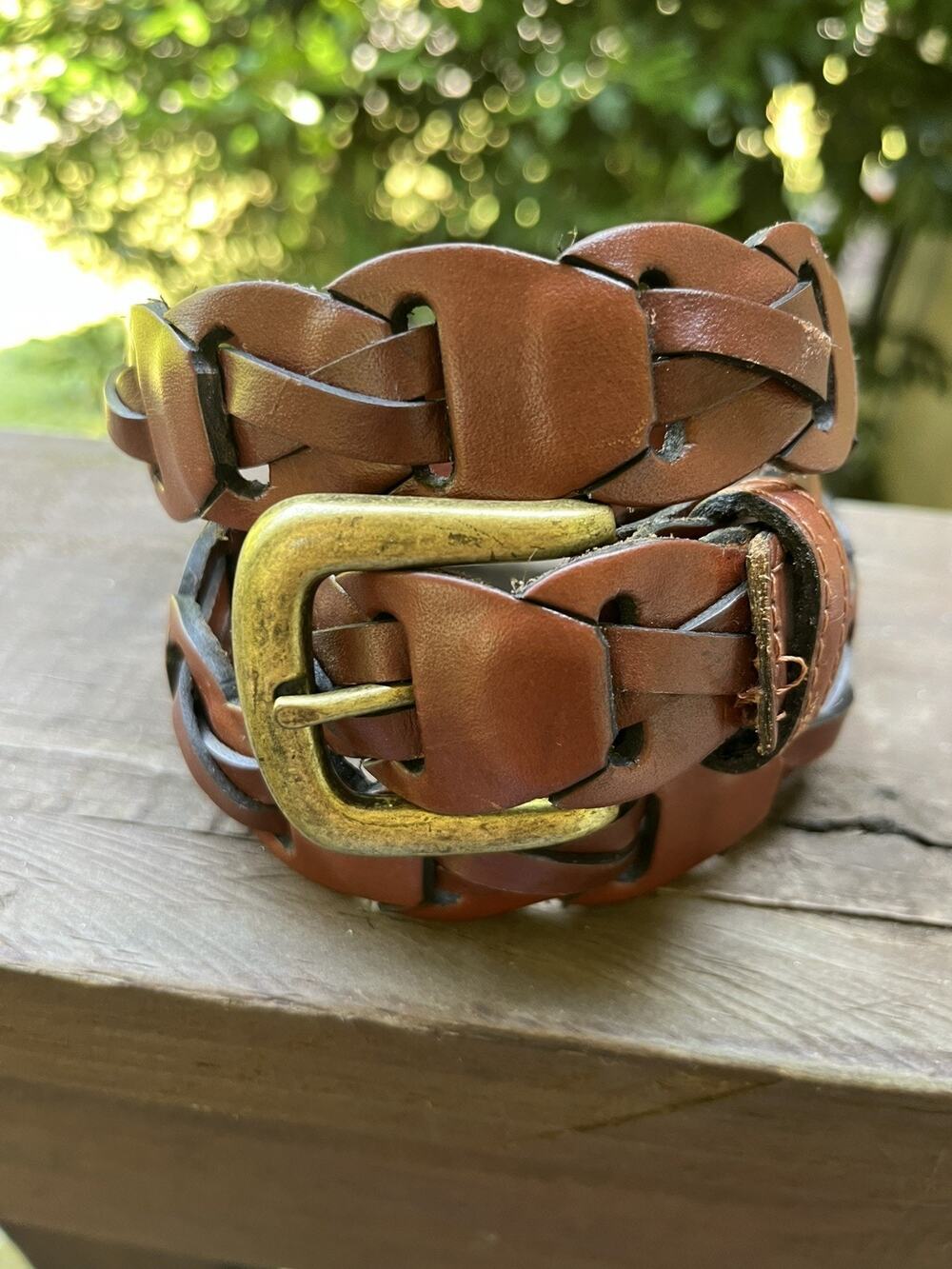 Belt Men's 34 Brown Full Grain Cowhide Leather Links Argentina Woven